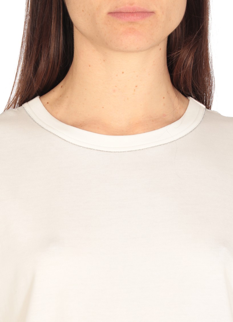 Shop Fabiana Filippi Versatile Cotton T-shirt With Bright Point Details In White