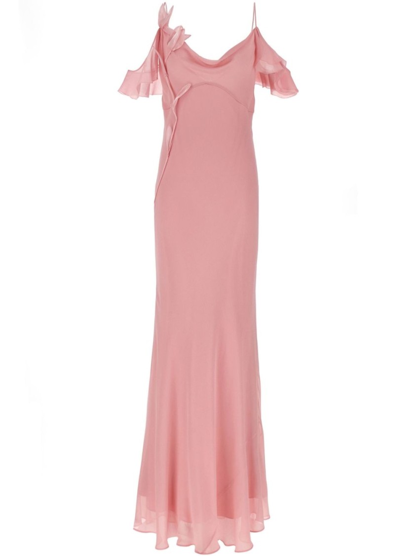 Self-portrait Off-shoulder Flowy Dress With Ruffles And Floral Accents