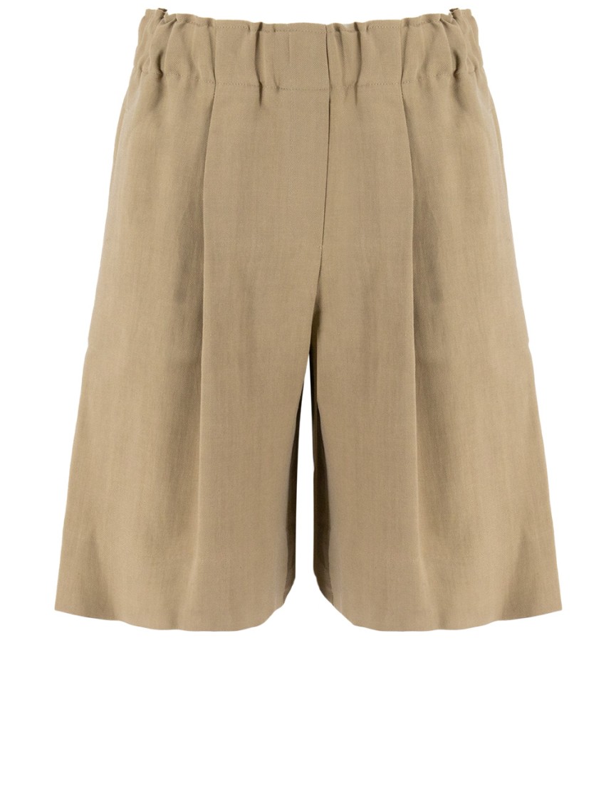 Antonelli Wide Stripe Beige Bermudas With Elasticated Waist