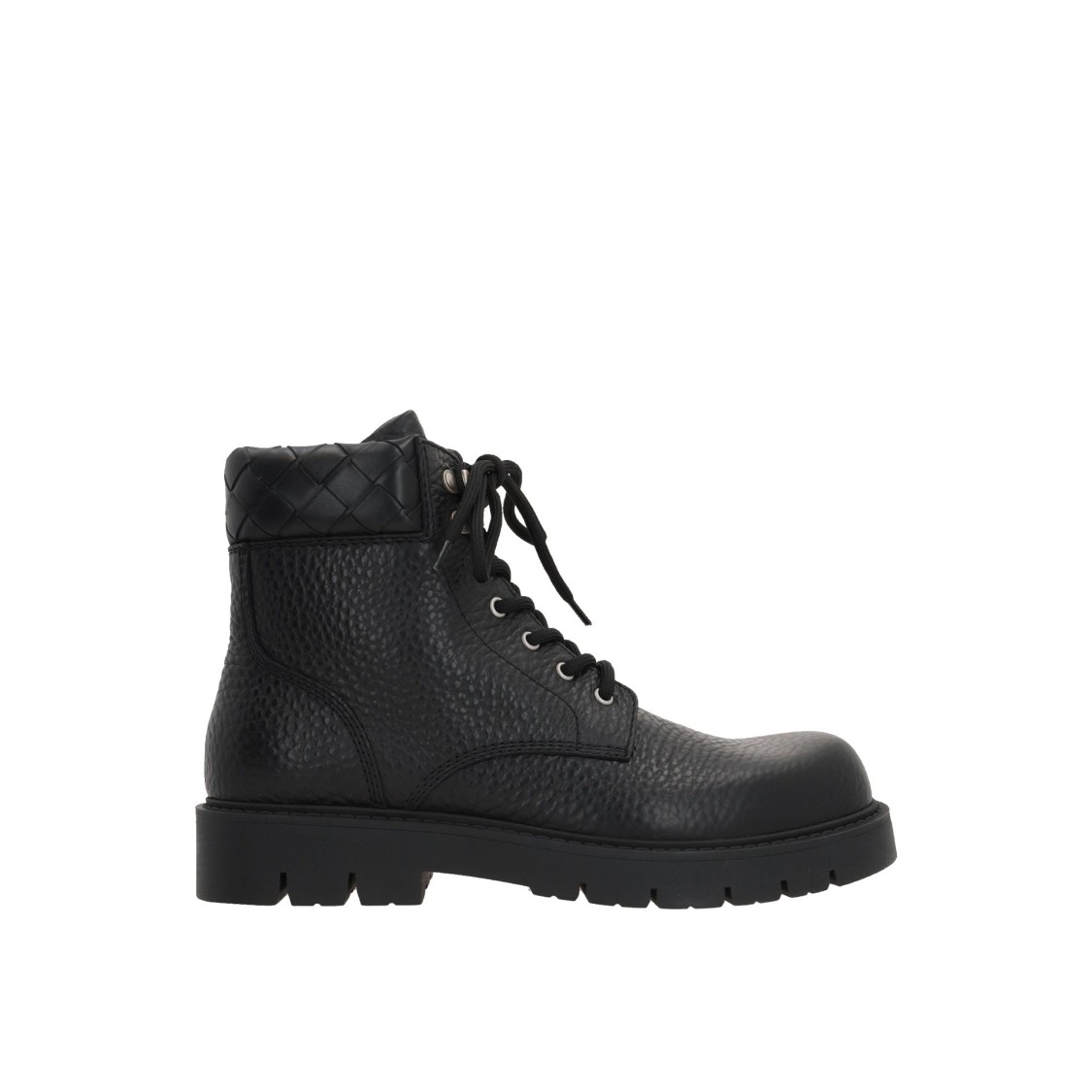 Bottega Veneta Black Grained Calf Leather Haddock Lace Up Ankle Boots