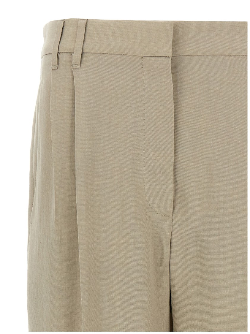 Brunello Cucinelli Refined Linen Blend Trousers With Monile Detail In Neutral