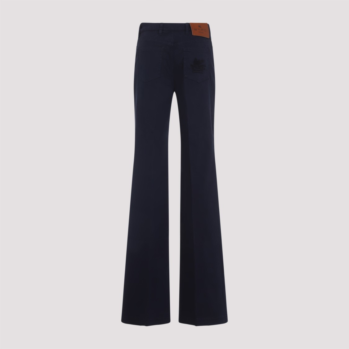 Etro Flared Leg Embroidered Back Pocket Trousers In Black