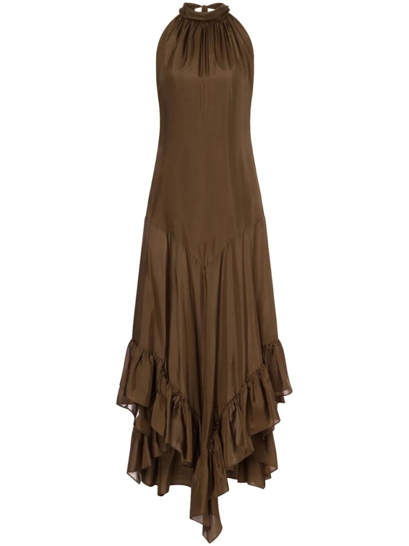 Philosophy Di Lorenzo Serafini Flowing Silk Maxi Dress With Ruffled Hem