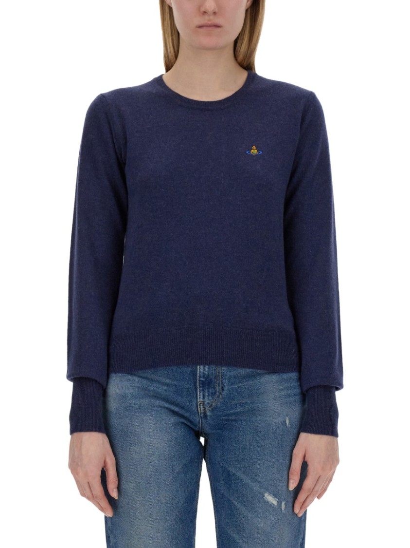 Vivienne Westwood Bea Cardigan With Logo Embroidery In Blue