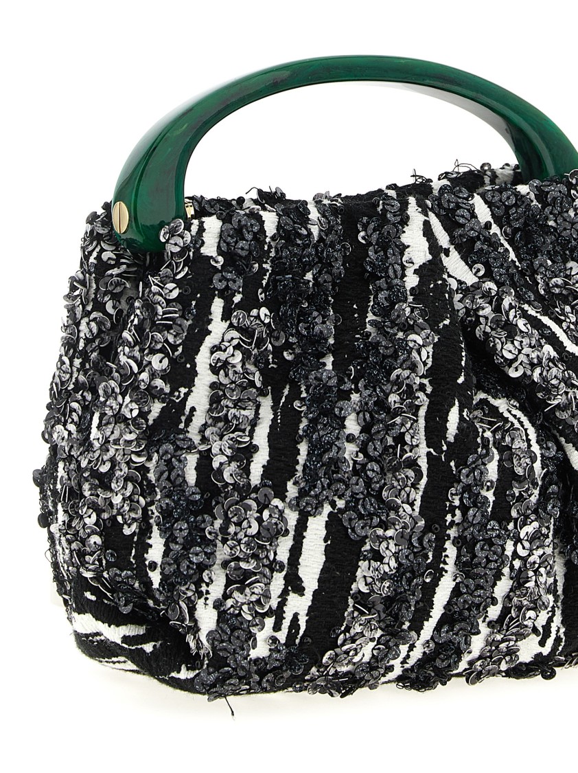 Dries Van Noten "w.l." Two-tone Pleated Jacquard Handbag In Gray
