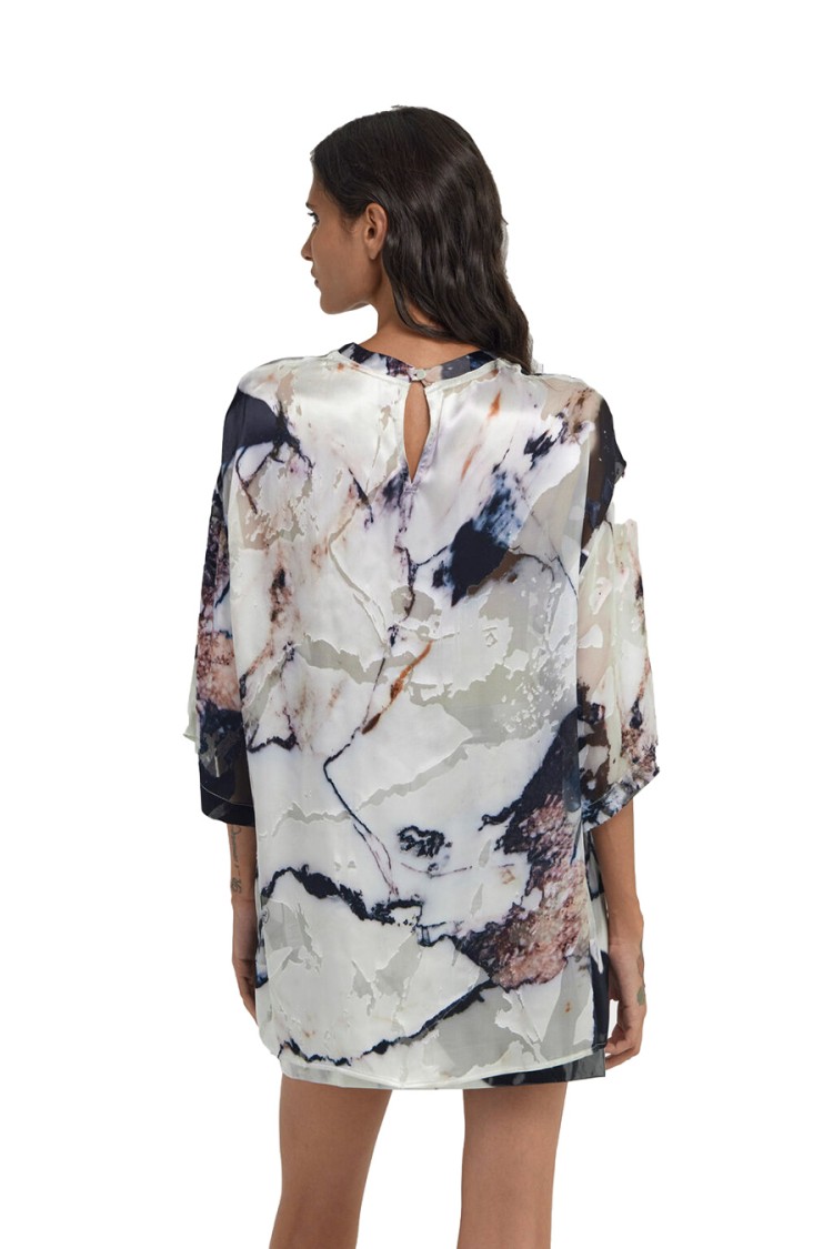 Roberto Cavalli Marble Pattern T-shirt With Wide Sleeves In Multicolor