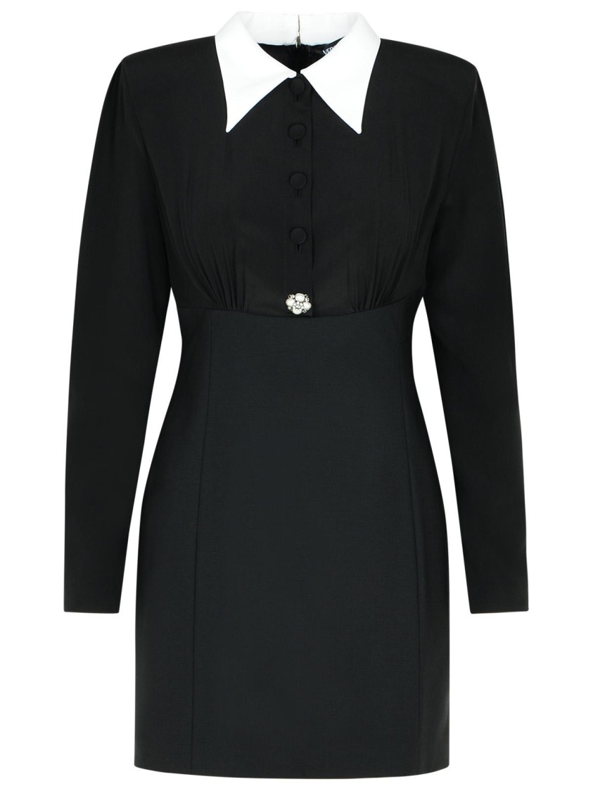 Versace Pearl-detailed Long-sleeved Mini Dress In Black