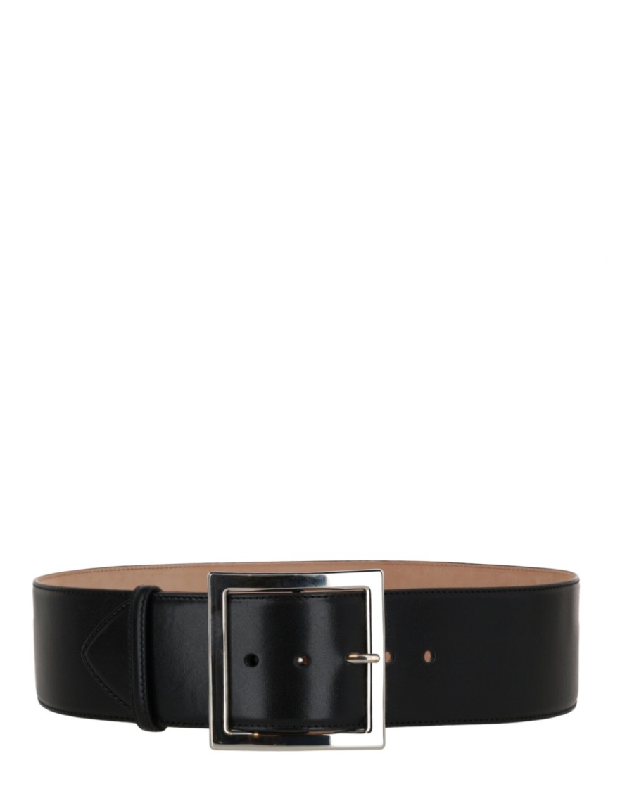 Alexander Mcqueen Ecolux Square Leather Belt In Black