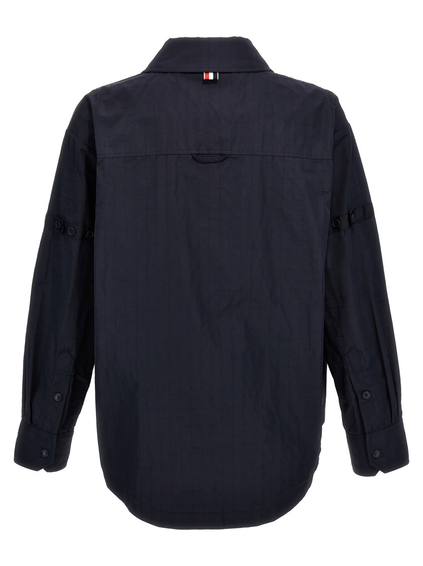 Thom Browne Button-up Overshirt Checkered Pattern In Blue