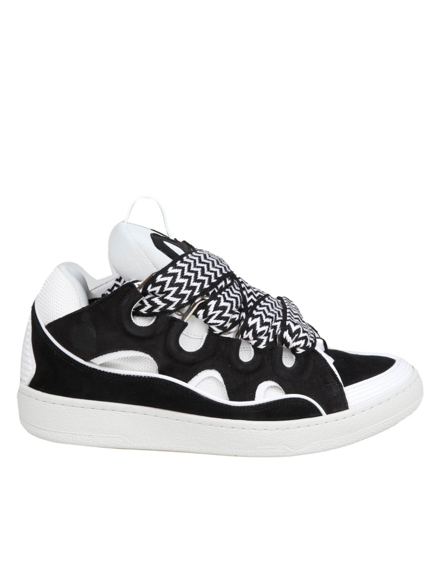 Shop Lanvin Curb Sneakers Curb Leather And Suede Sneakers With Multicolor Lace In Black