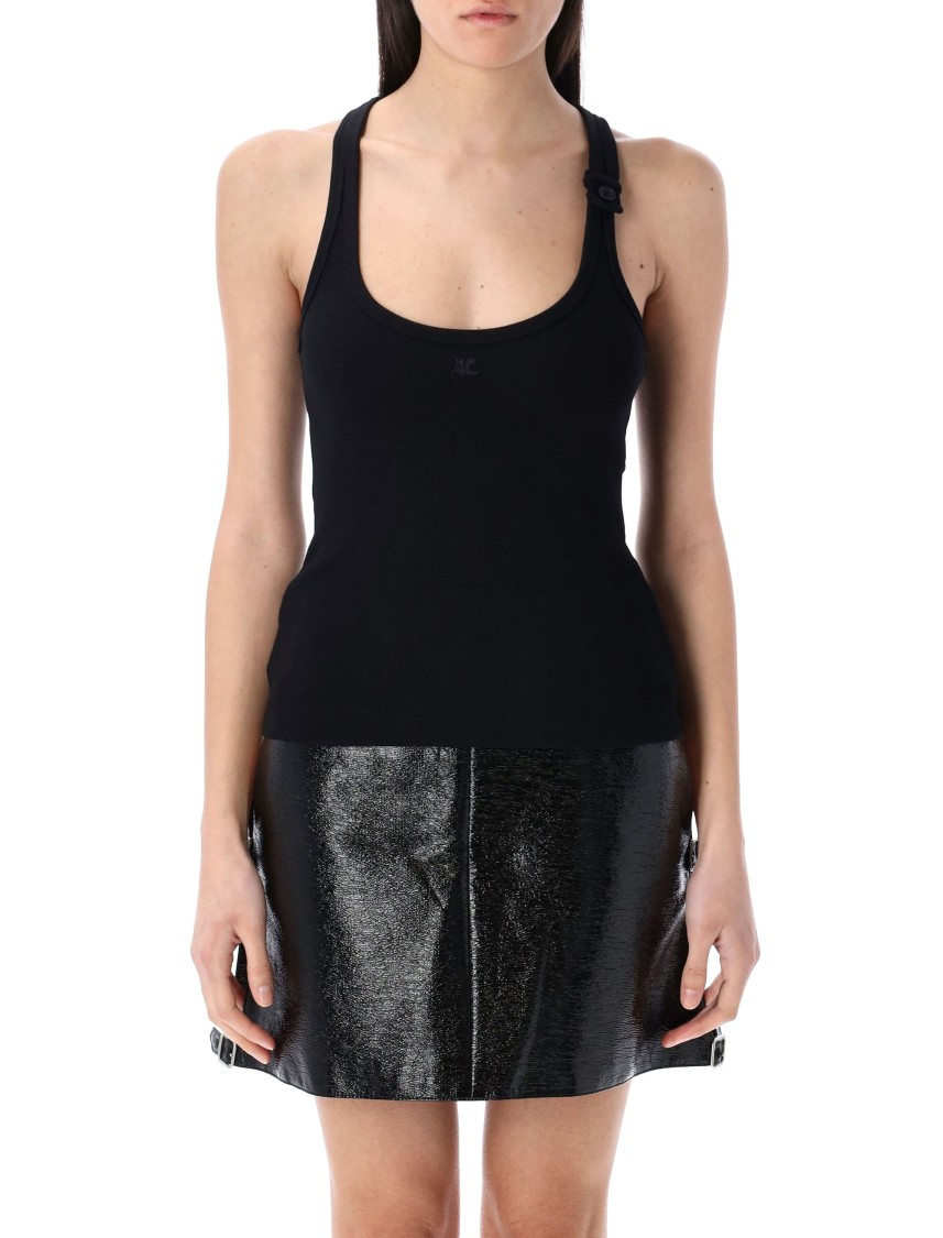 Courrèges Courreges Black Racerback Tank Top With Logo Patch In Black