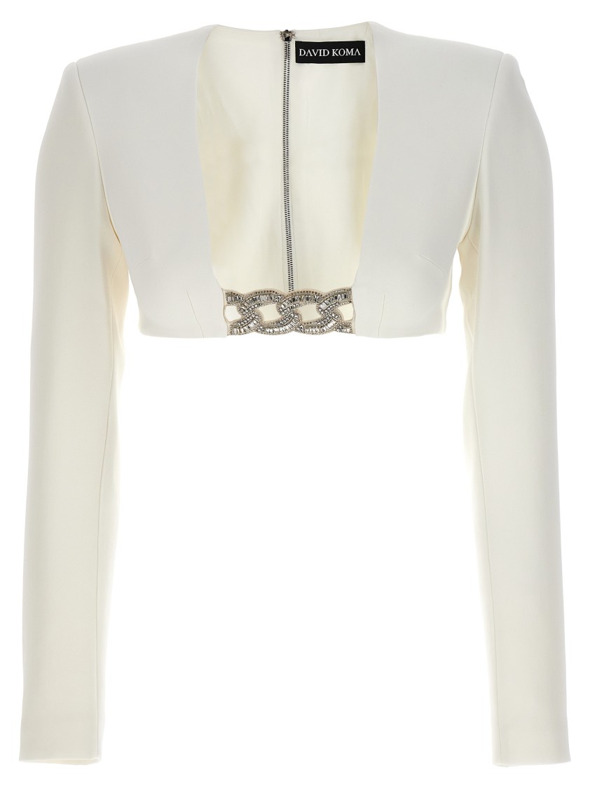 David Koma 3d Crystsal Chain And Square Neck' Top In White
