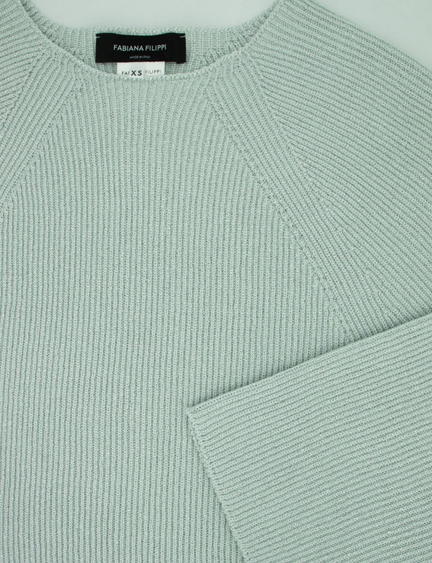 Fabiana Filippi Aqua Green Cotton Sweater With Three-quarter Sleeves In Green