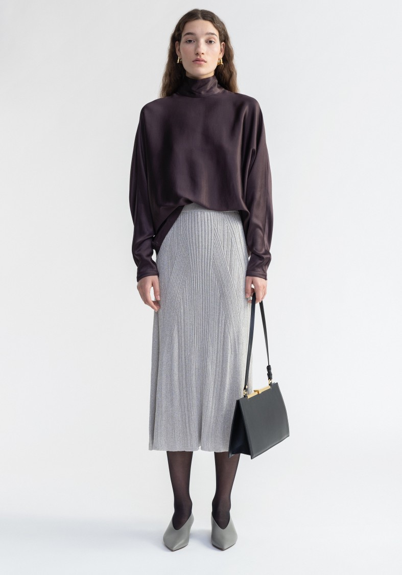 Shop Aeron Mossy - Sparkly Ribbed Midi Skirt In Neutrals