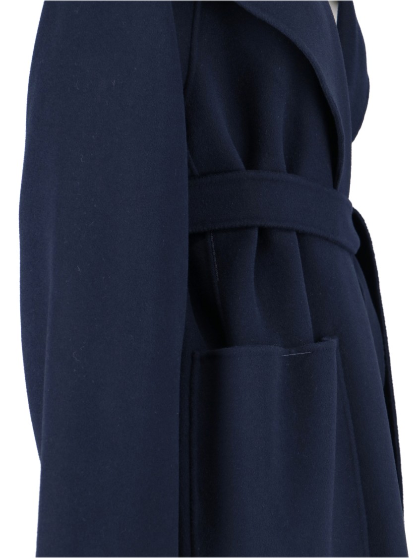 Max Mara Navy Virgin Wool Wrap Coat With Adjustable Belt In Multi