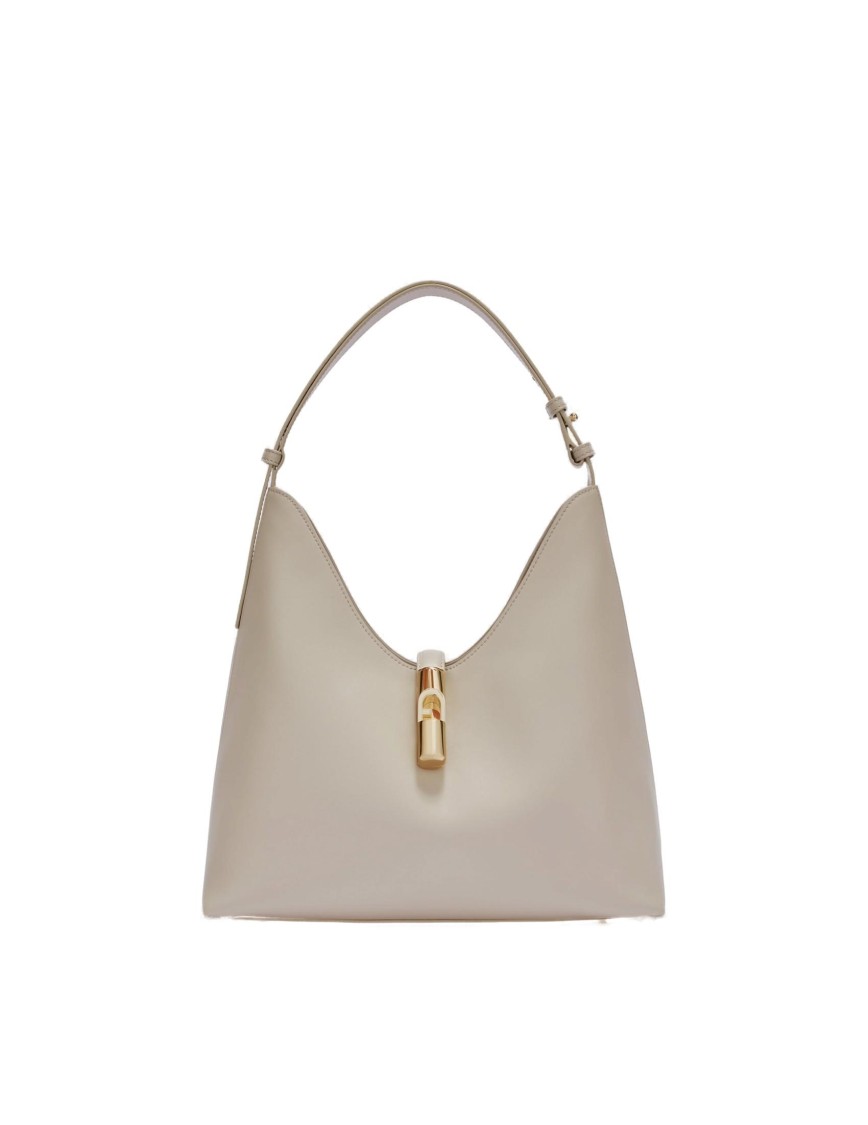 Furla Marshmallow Leather Hobo Bag With Adjustable Handle In Gray