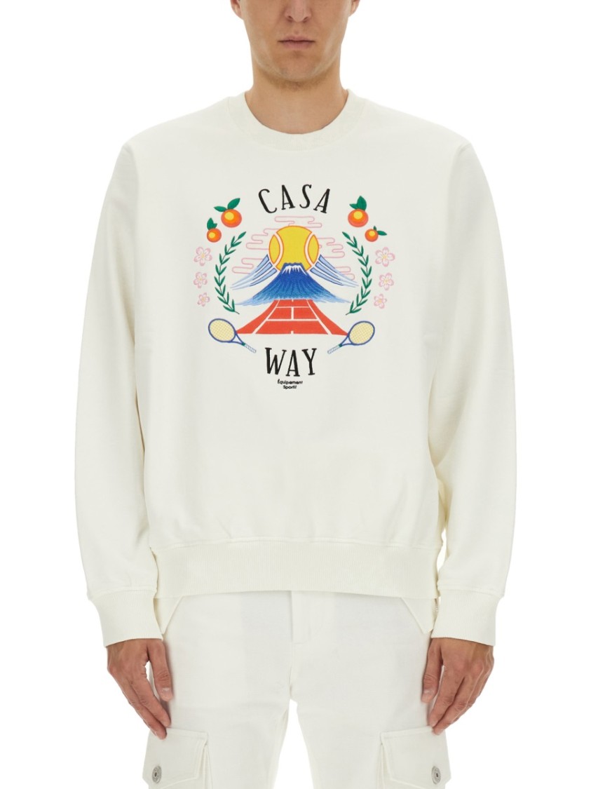 Casablanca Cotton Crew Neck Sweatshirt With Graphic Print In White