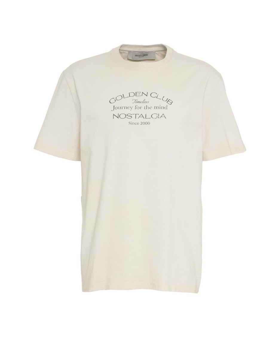 Golden Goose Deluxe Brand Beige T-shirt With Ribbed Collar And Silver Accents In Neutrals