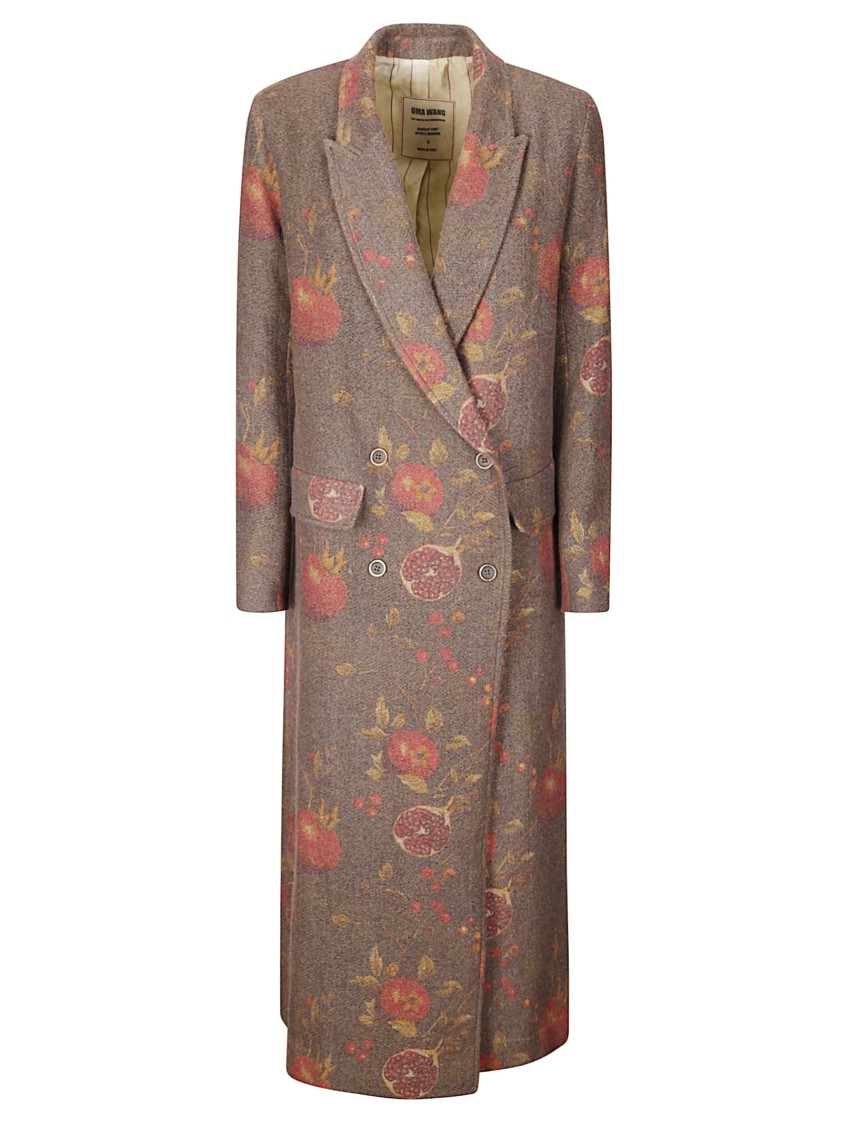 Uma Wang Pomegranate-print Double-breasted Coat In Brown
