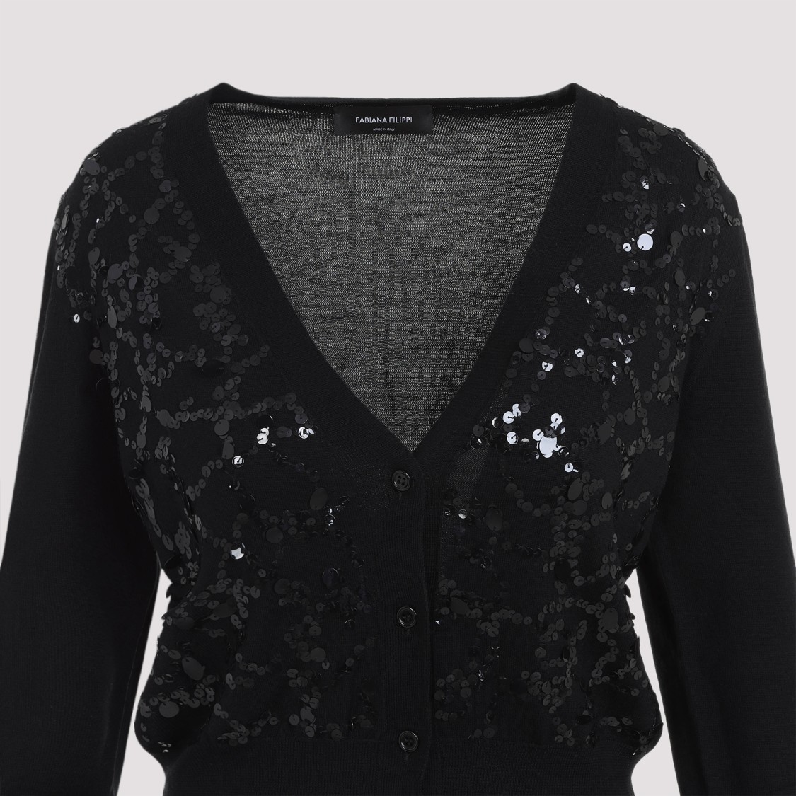 Fabiana Filippi V-neck Wool Blend Cardigan With Front Sequins Detail In Black