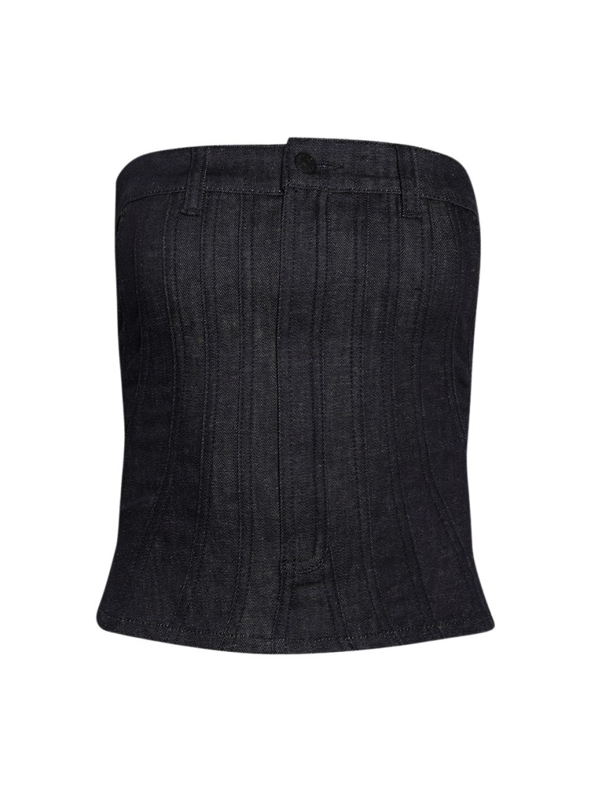 Shop Mugler Spiral Bustier Top Raw Blue