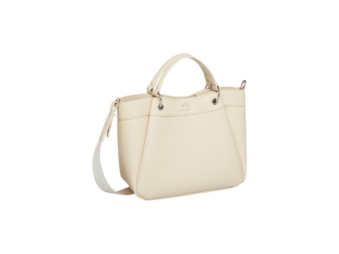 Armani Exchange Textured Beige Shopper Bag With Dual Handles In White