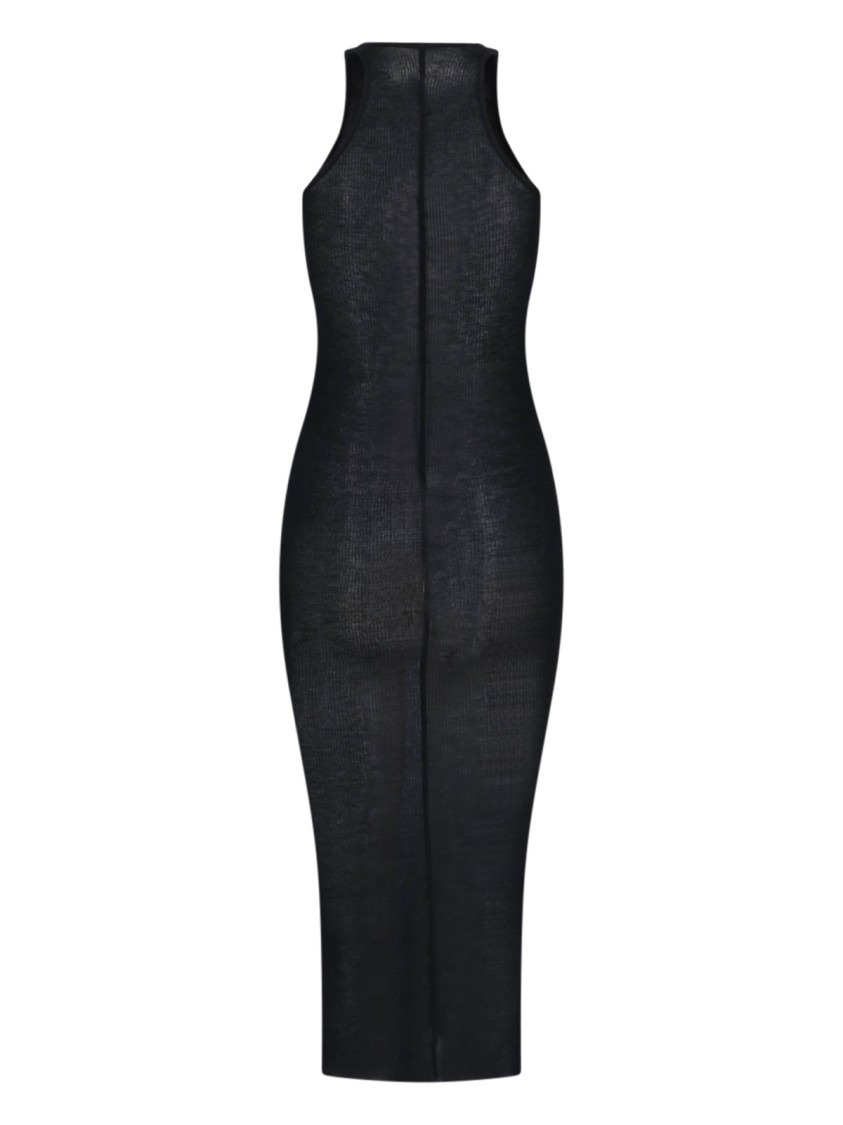 Rick Owens Black Semi-transparent Sheath Dress In Viscose And Silk Blend Woman In Black