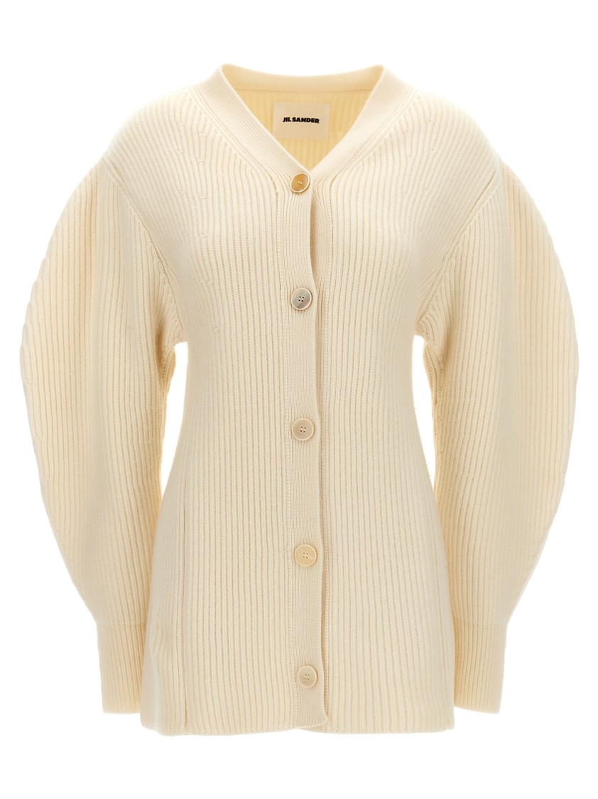Jil Sander Long Ribbed Wool Cardigan In Neutral