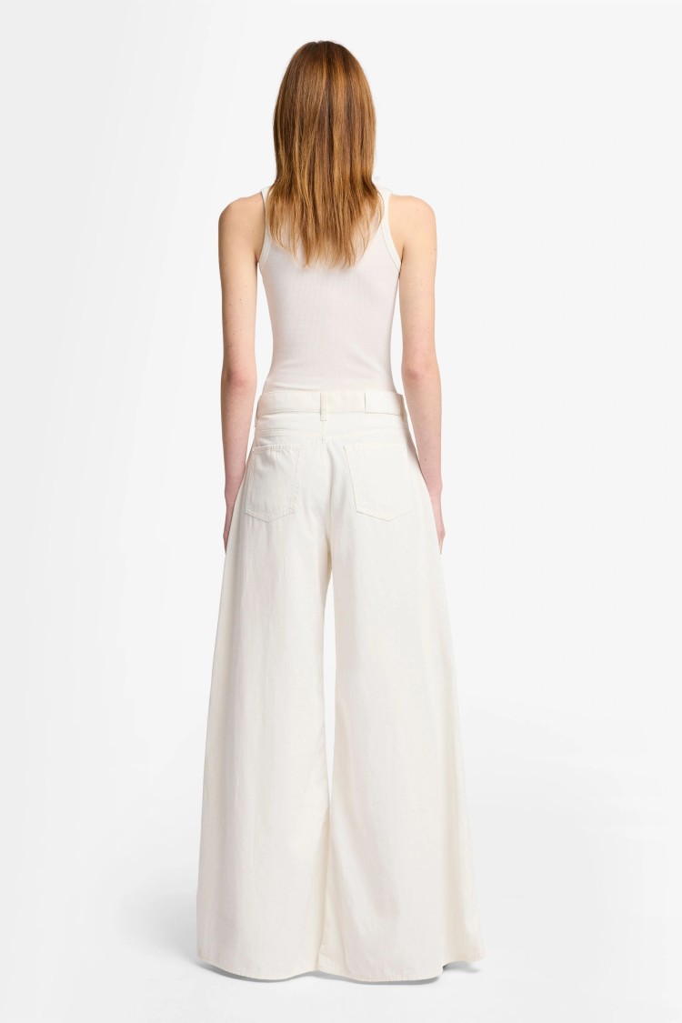 7 FOR ALL MANKIND 7 FOR ALL MANKIND WIDE-LEG WHITE LINEN TROUSERS WITH MINIMALIST DESIGN