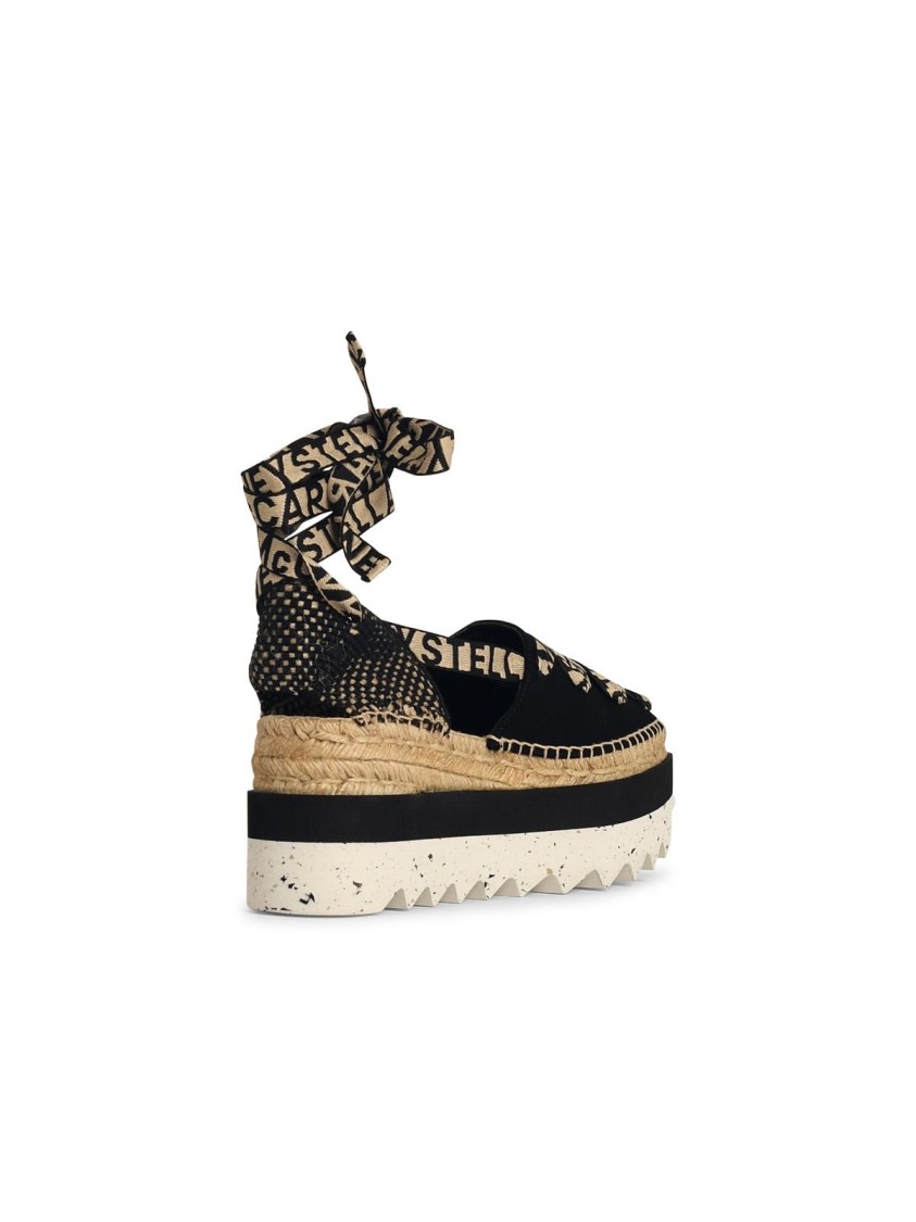 Stella Mccartney Black Organic Canvas Gaia Platform Espadrilles In Black