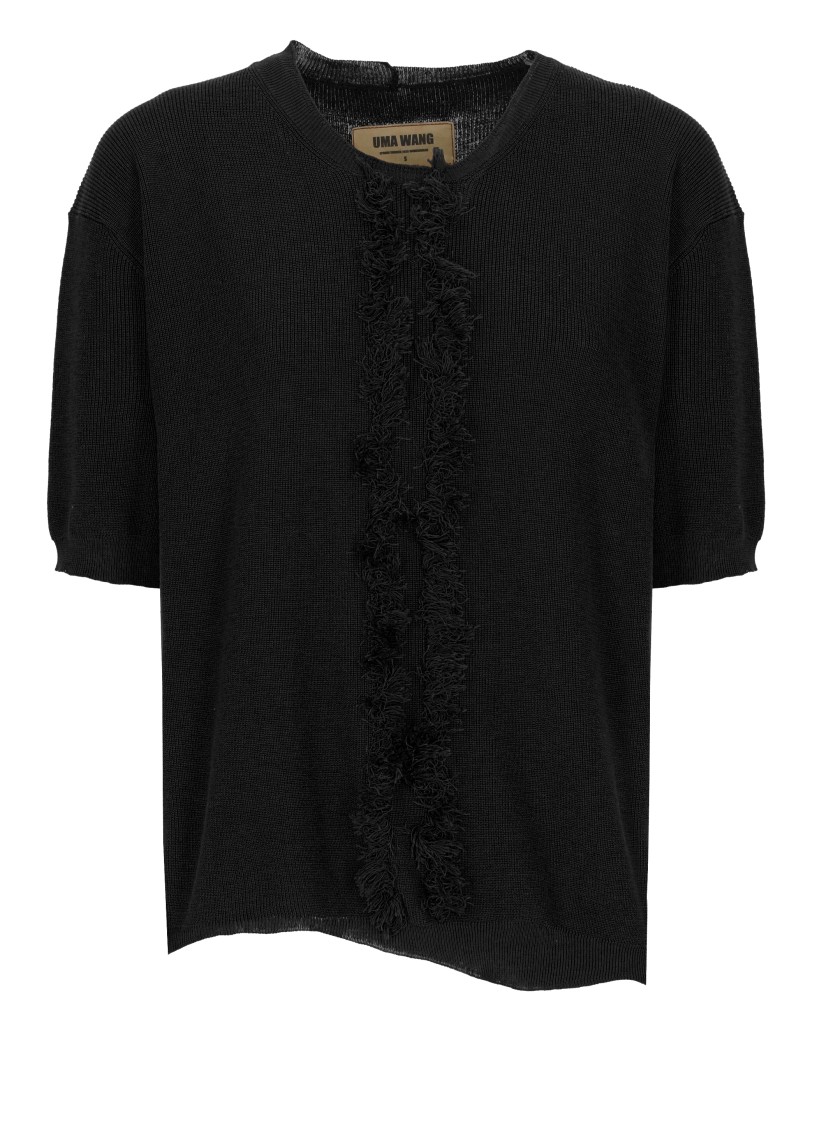 Shop Uma Wang Black Sweater With Fringes