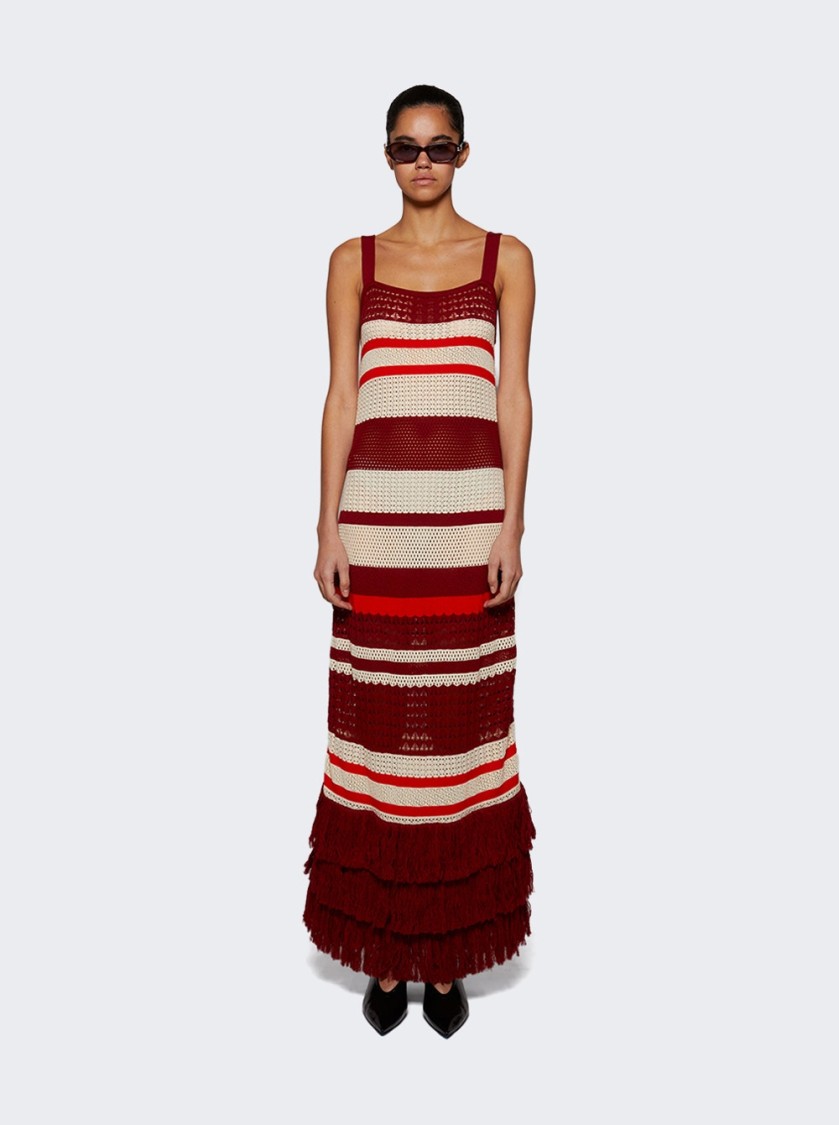 JOHANNA ORTIZ JOHANNA ORTIZ EMBAYED MIDI DRESS ANTIQUE ECRU AND WINE