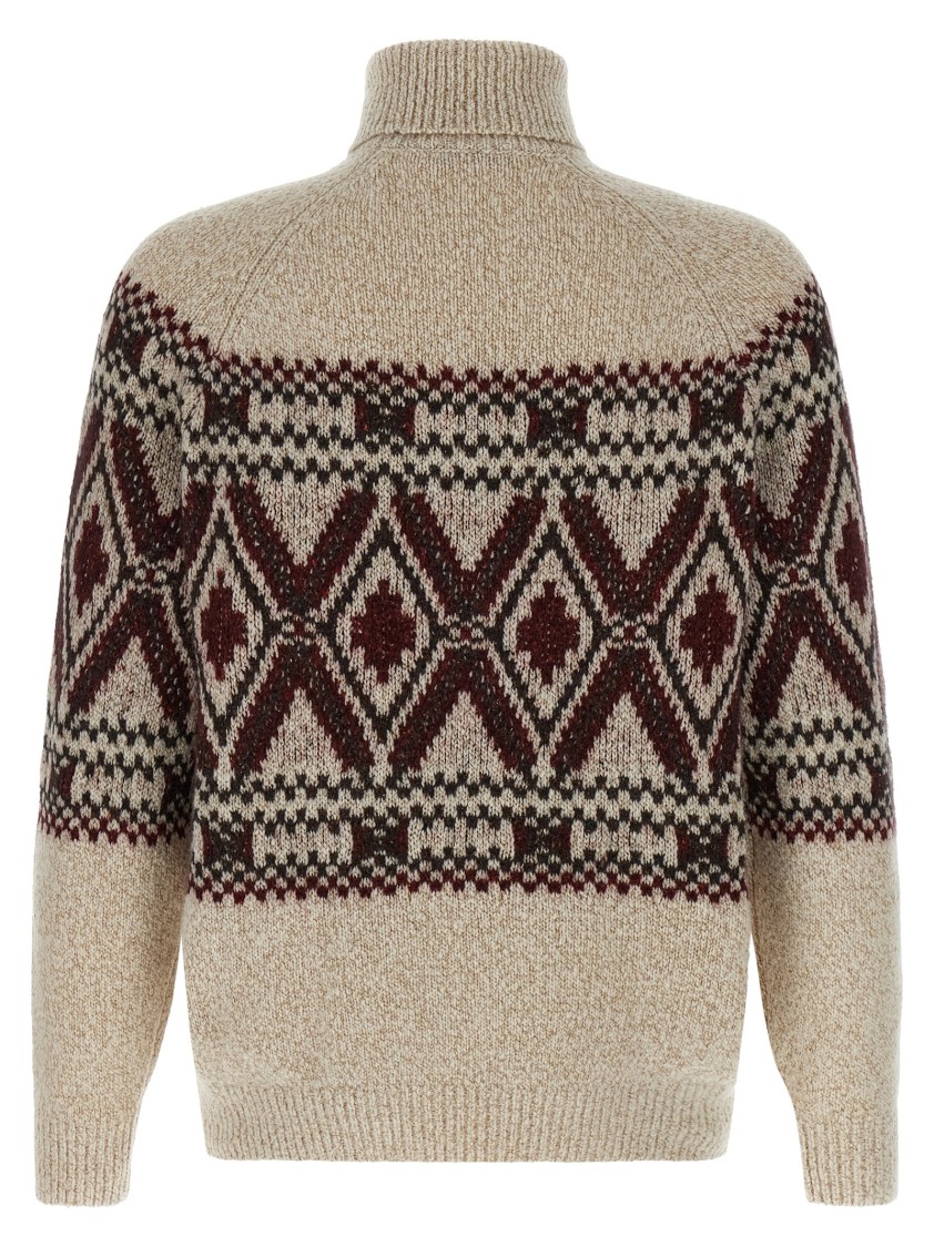 Brunello Cucinelli Geometric Jacquard Turtle Neck Pullover In Neutral
