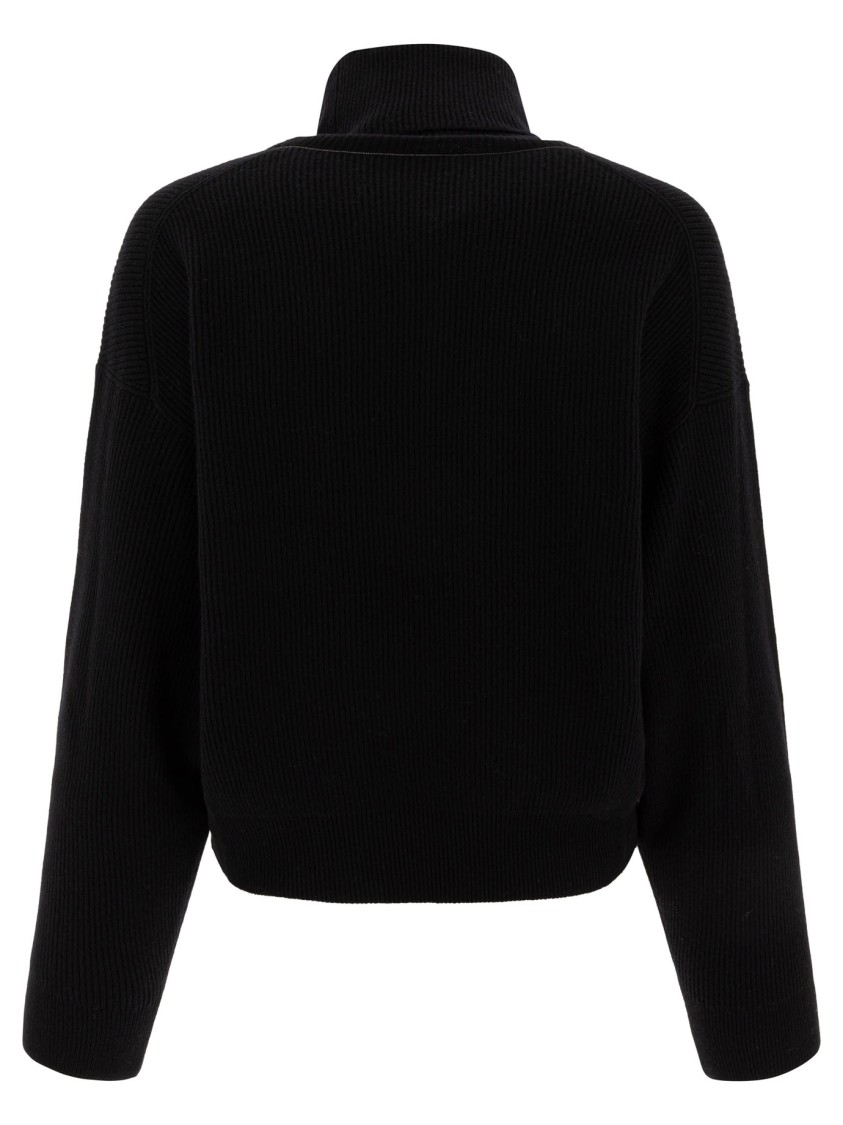 Brunello Cucinelli Ribbed Knitwear With High Turtleneck In Black