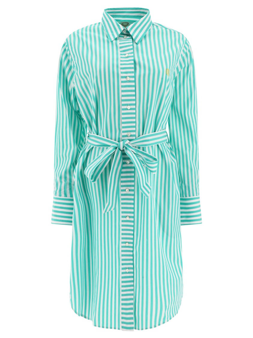 Ines De La Fressange Striped-pattern Belted Midi Shirt Dress In Green