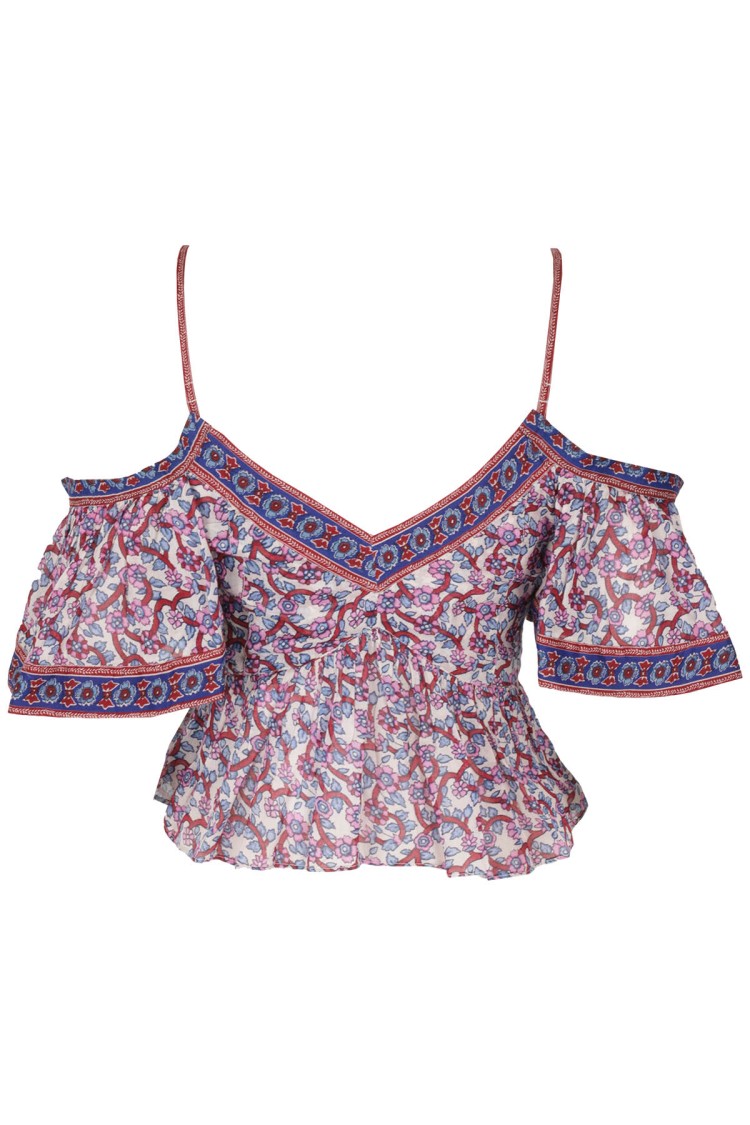 Isabel Marant Étoile Garuva Cold-shoulder Cropped Printed Cotton-voile Top In Grey