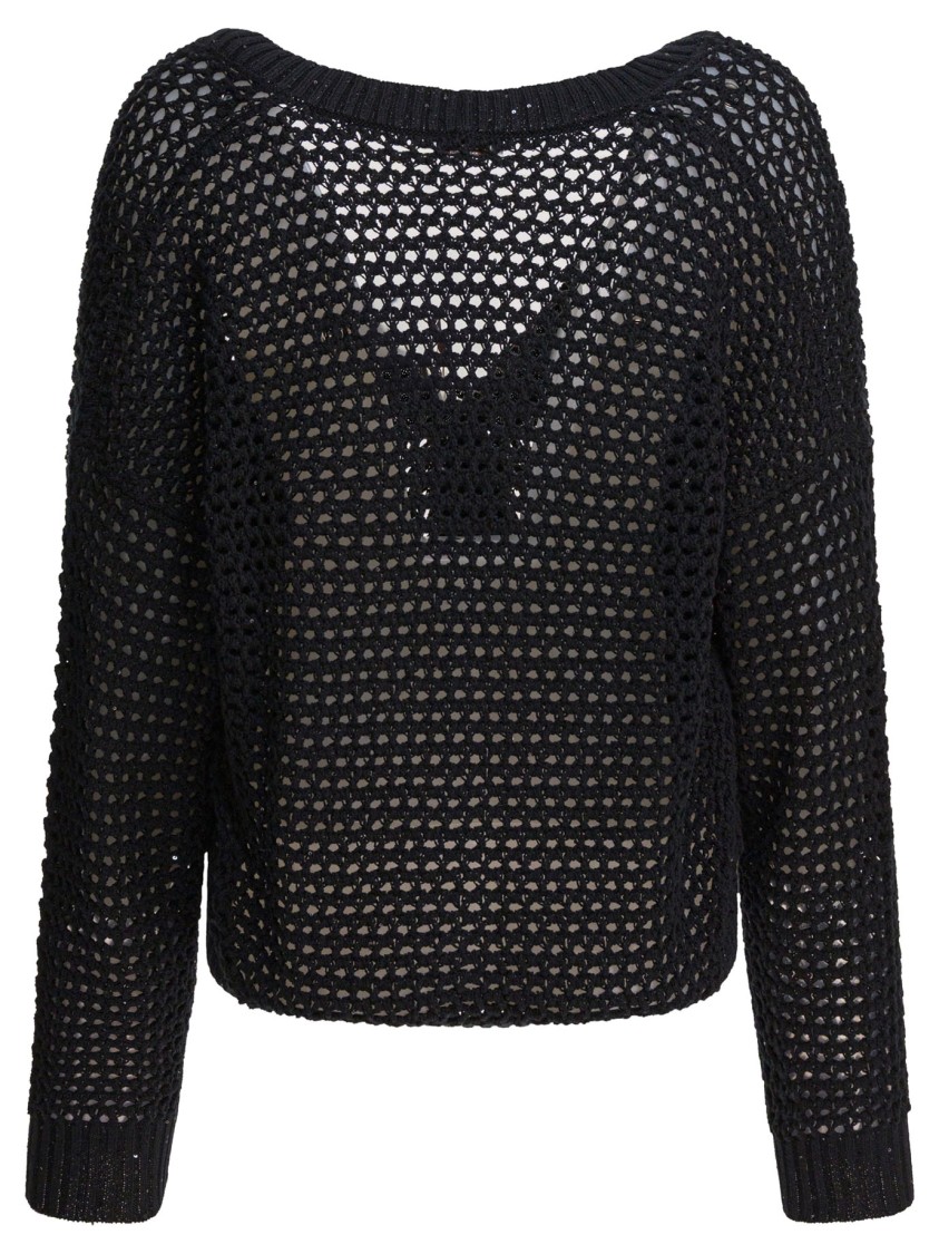 Brunello Cucinelli Open-weave Black Knitwear Cardigan With V-neckline In Black