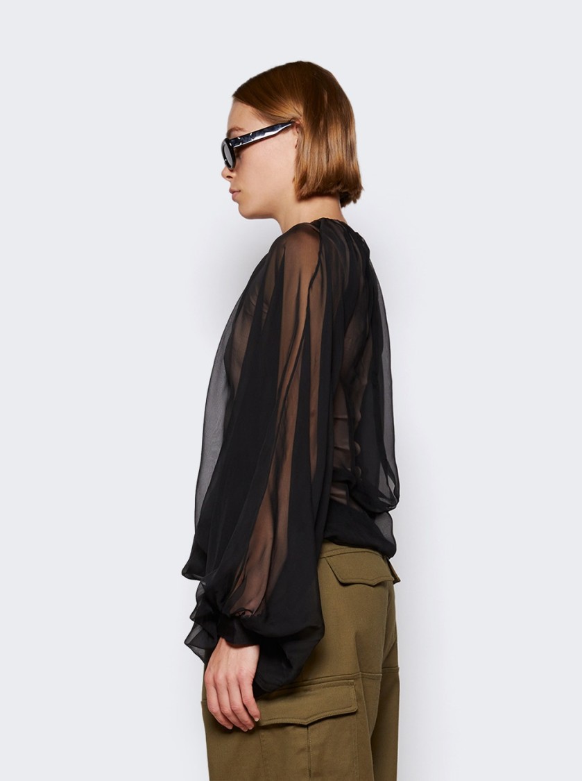 Shop Valentino Sheer Chiffon Top With Billowy Sleeves