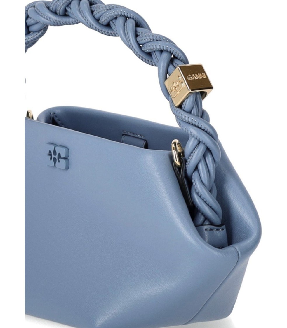 Ganni Mini Bou Leather Top Handle Bag In Blue