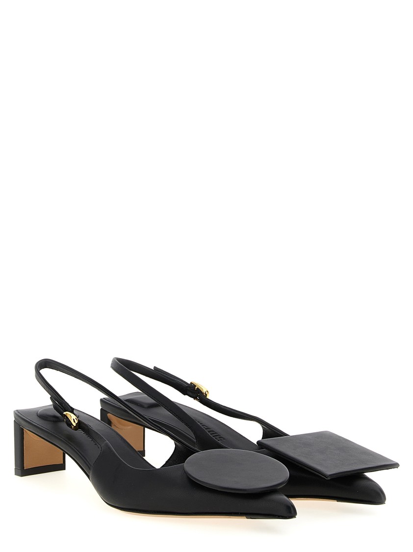 Jacquemus Pointed Toe Pumps With Geometric Embellishments In Black