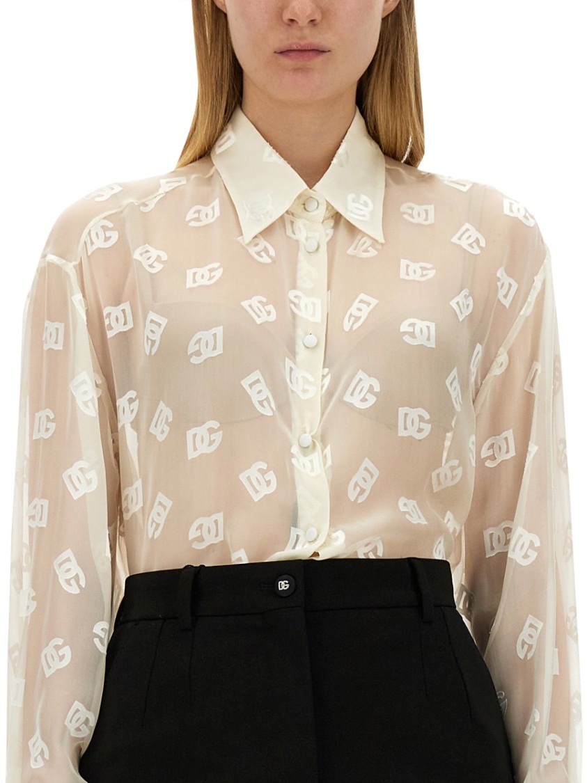 Dolce & Gabbana Burnout Sheer Silk Shirt In White