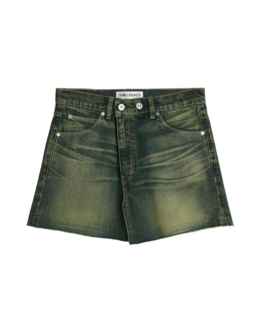 Our Legacy Denim Mini Skirt With Vintage Wash In Green