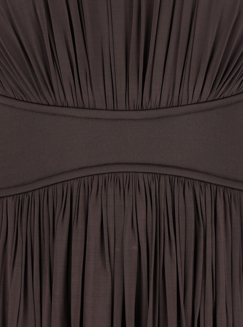 ZIMMERMANN ZIMMERMANN ILLUMINATE' BROWN LONG DRESS WITH GATHERED NECKLINE