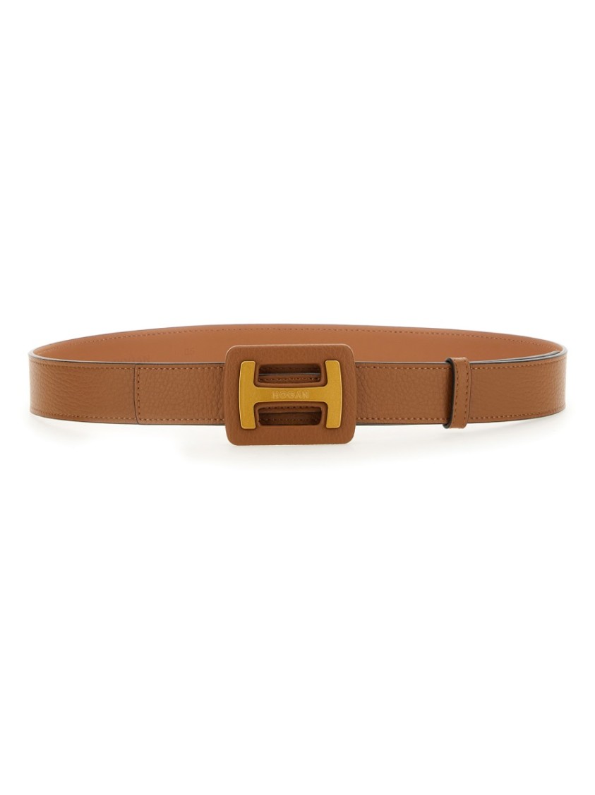 Hogan Hammered Leather Belt With Maxi Buckle