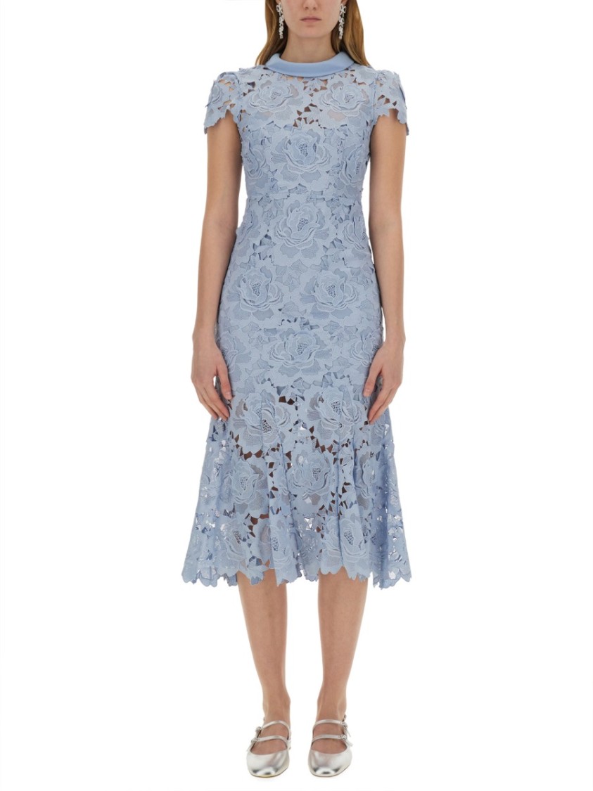 Shop Self-portrait Lace Midi Dress In Blue