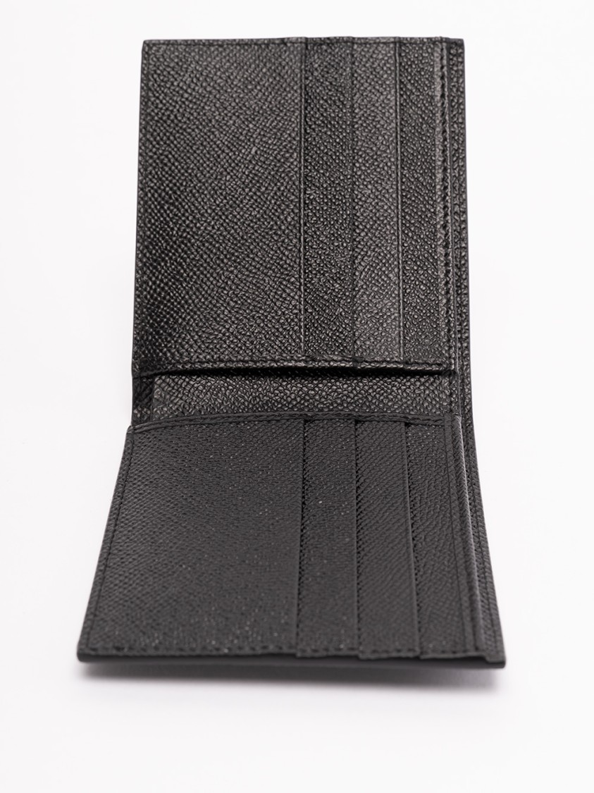 Dolce & Gabbana Bi-fold Wallet In Textured Calf Leather In Black