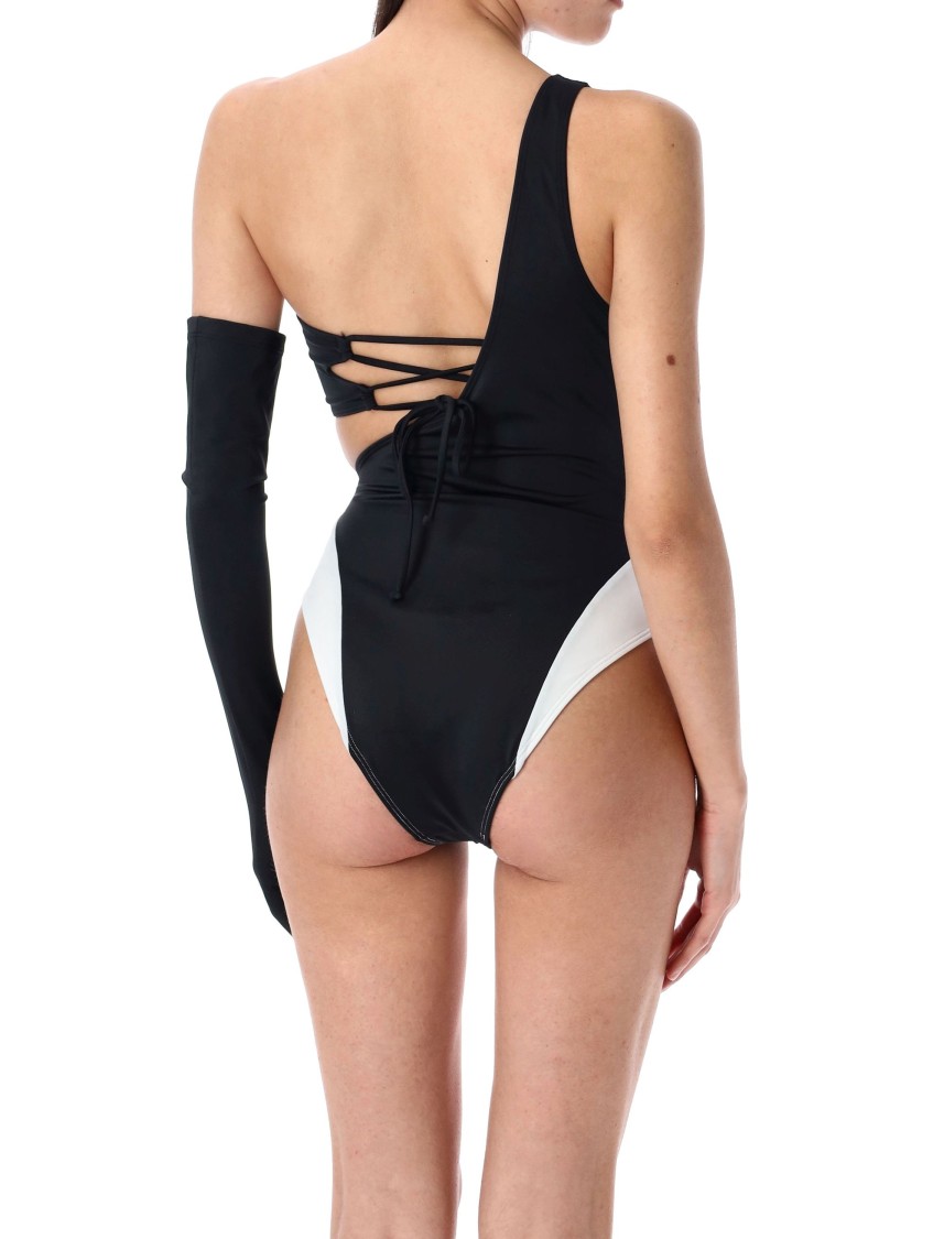 Let's Swim Lets Swim One Shoulder Bandeau Swimsuit In Black