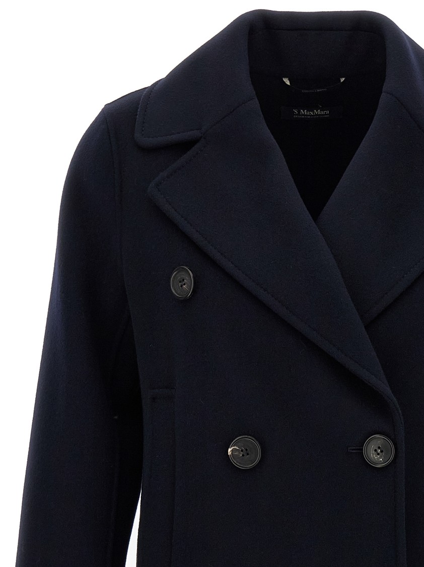 Max Mara Double-breasted Picot Peacoat In Blue