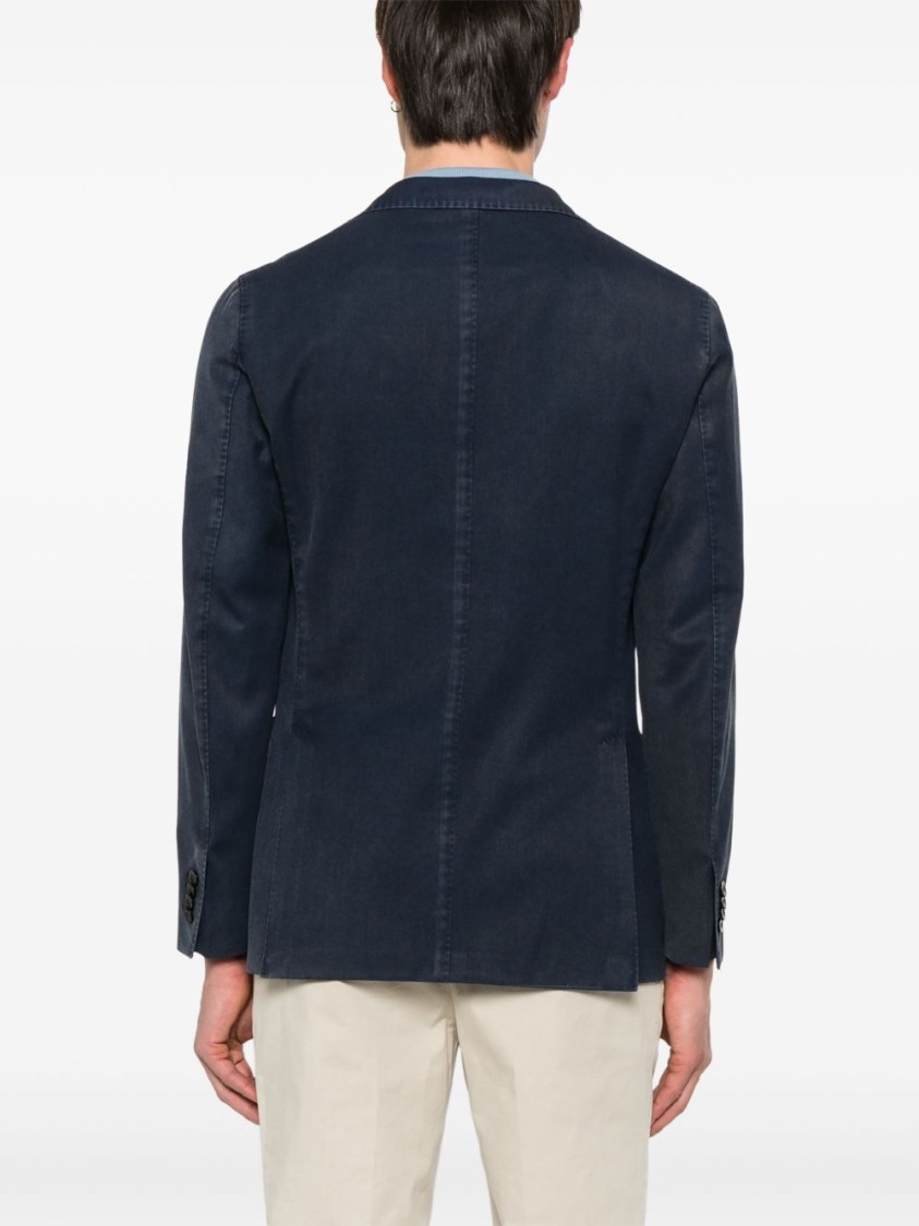 Boglioli Single-breasted Navy Wool Blazer With Front Patch Pockets In Blue