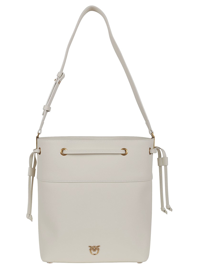 Shop Pinko Bucket-style Shoulder Bag In Tumbled Leather In White